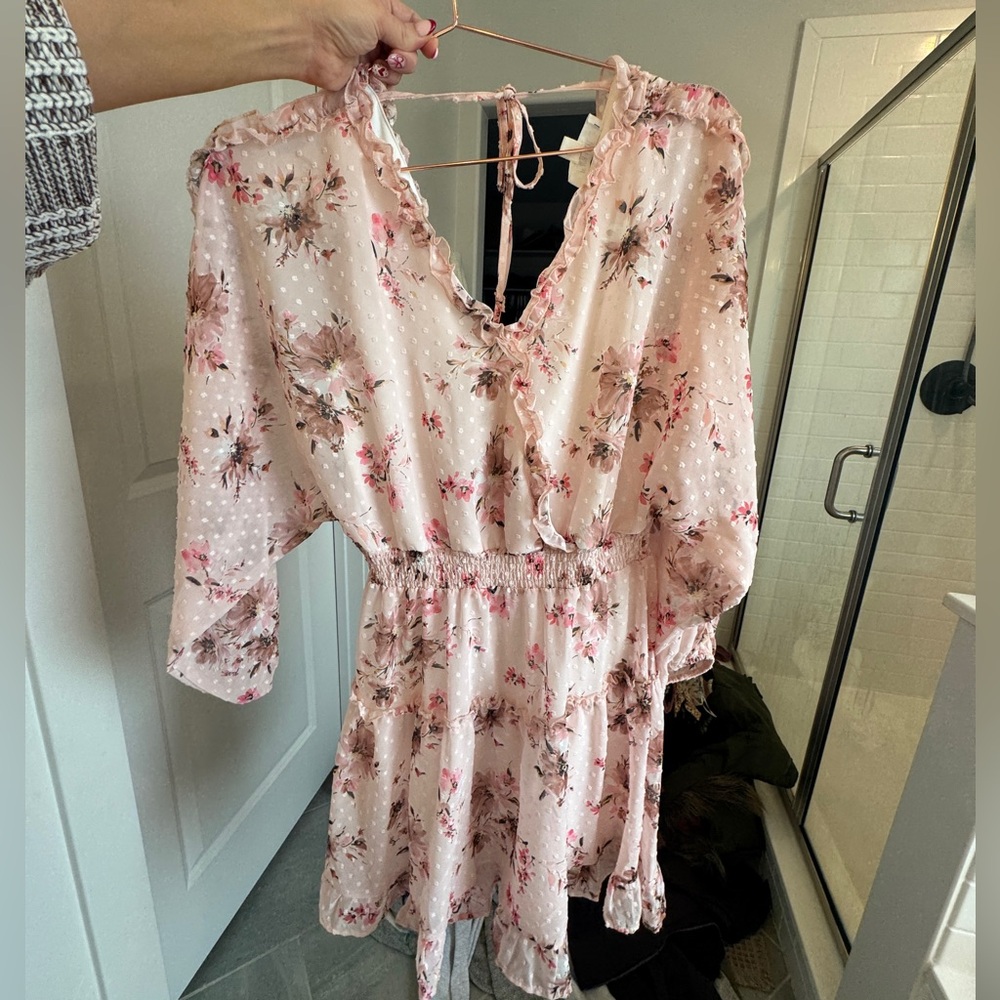 Peach Love California Pink Floral Mini Dress